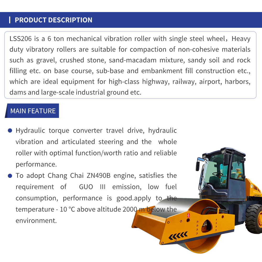 SINOMACH 6 ton Single Drum Vibratory road Rollers compactors LSS206