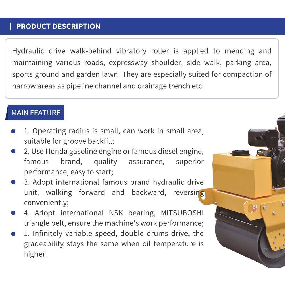 SINOMACH 0.6ton China Suppliers Mini double drum driving vibratory Hydraulic Walk Behind Vibratory Rollers GYW602