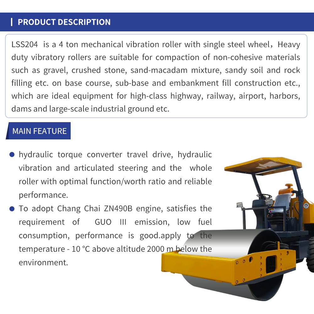 SINOMACH 4 ton Single Drum Vibratory road Rollers compactors for sale LSS204