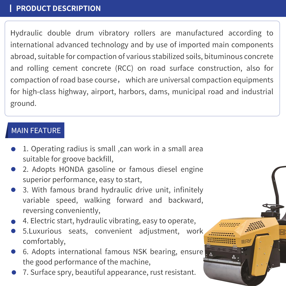 SINOMACH 1ton Mini Double Vibratory road rollers for sale LDD201H
