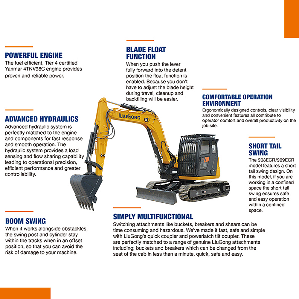 Factory Cheap Hot Garden Digger - LIUGONG 9 ton 909ECR Hydraulic Crawler Excavators digger earthmoving machine – China Construction